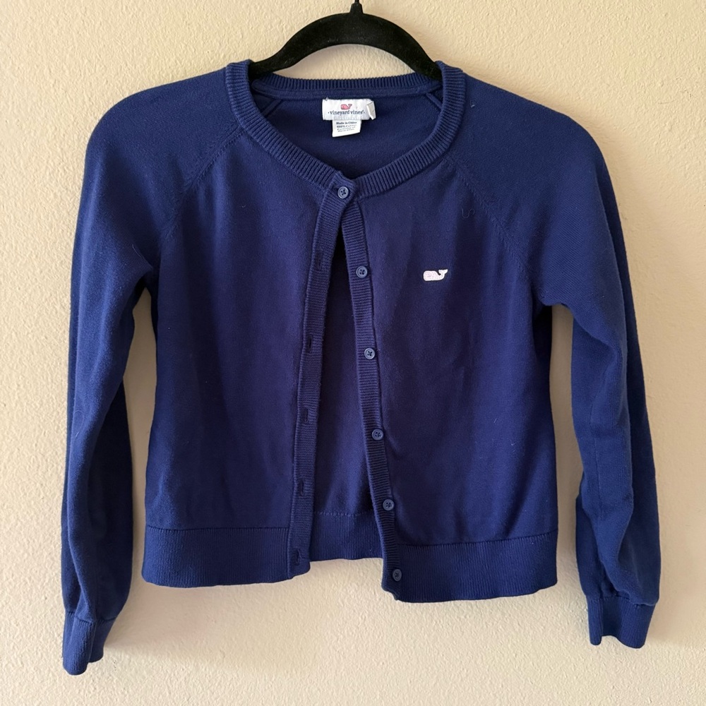 Vineyard Vines Navy Blue Button Down Cardigan Sweater Pink Whale Preppy Nautical